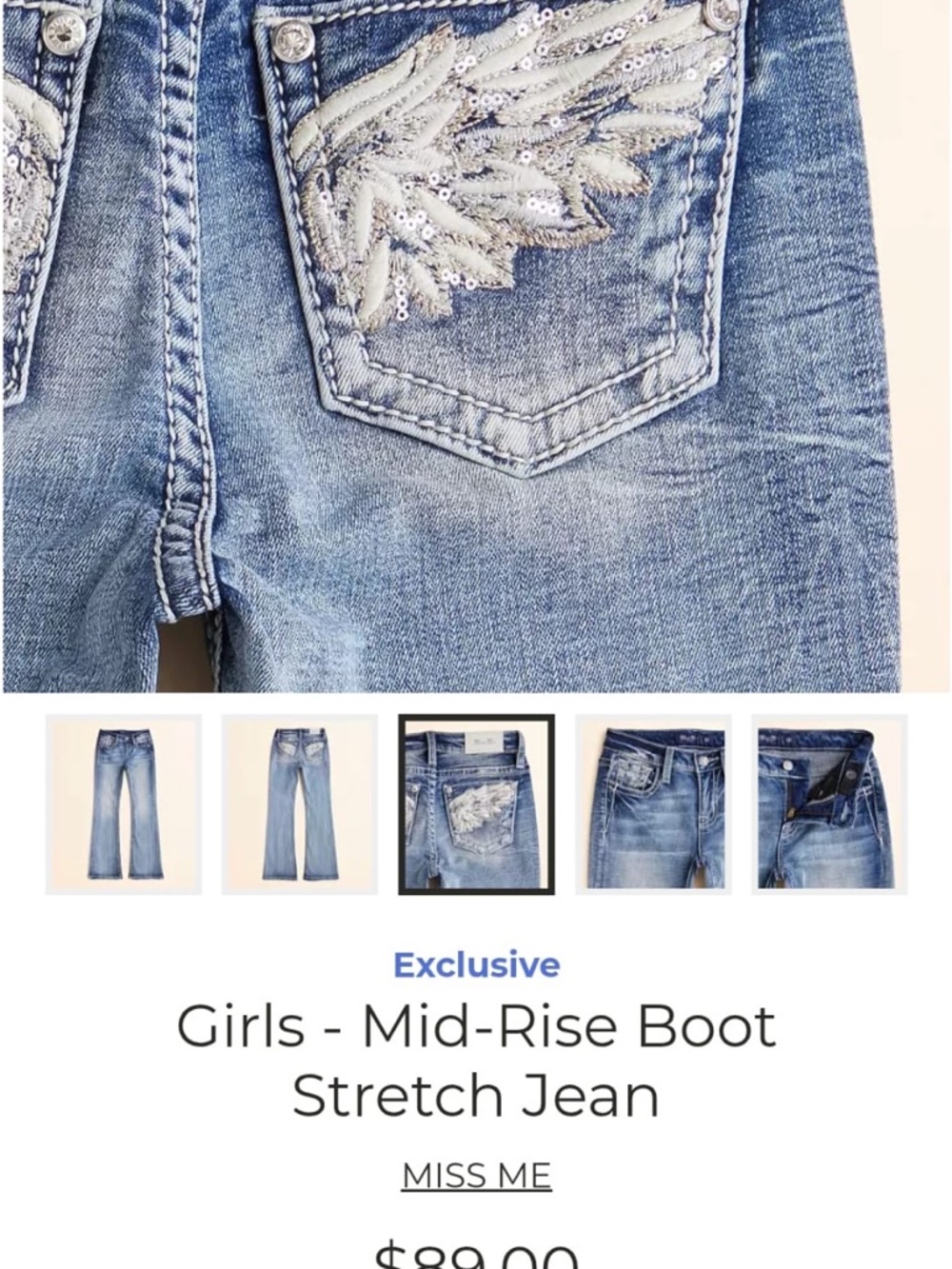 Miss Me Light Blue Bootcut Jeans with Sequin Wing Pockets